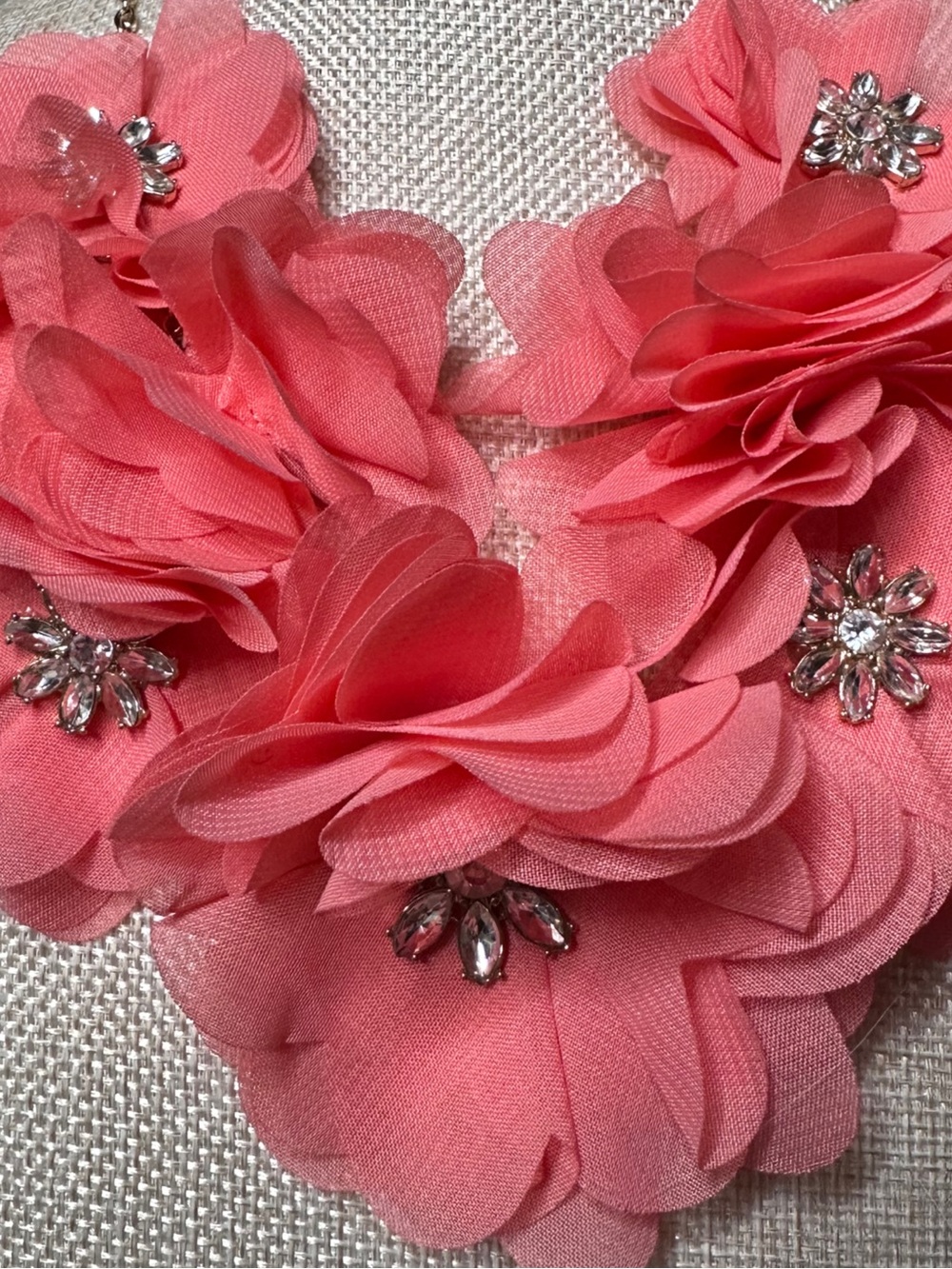 Charming Charlie Coral Pink Floral Bib Necklace - Picture 4 of 5